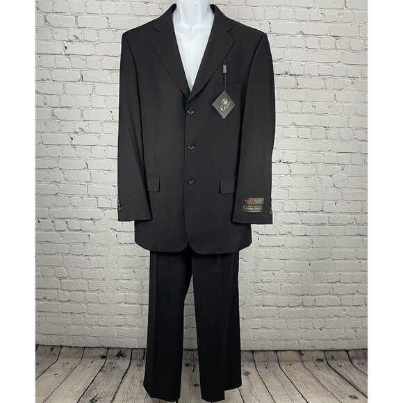 NWT Giorgio Cerruti Black Paris SBX3 Striped Super 150’s Two Piece Suit Size 40L